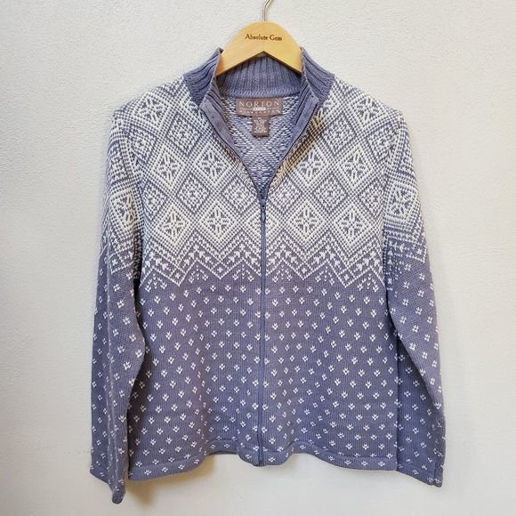 Norton Mcnaughton Petites periwinkle blue knit sweater jacket with zipper sz. PL - Picture 2 of 16